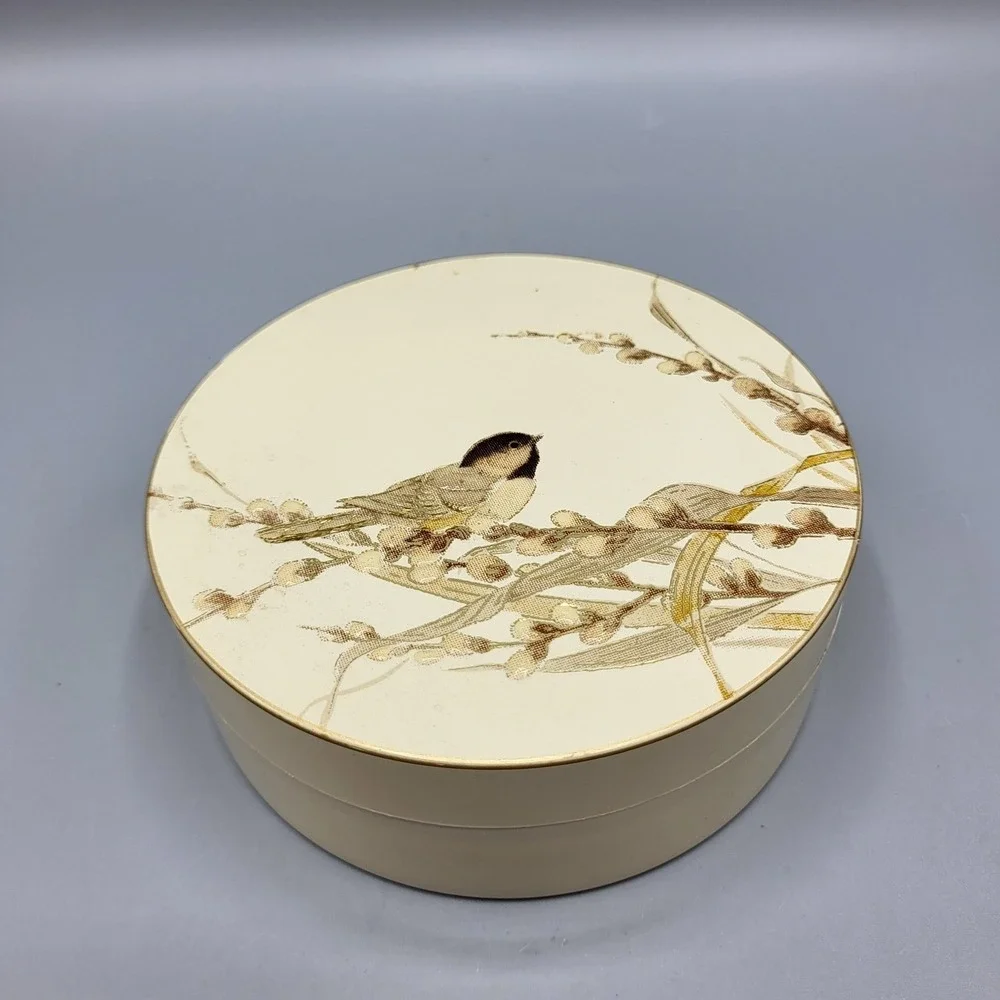 Otagiri Japanese Lacquerware Coaster Set Bird Willow Tree Motif Cream Gold Table